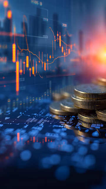 gráfico de ações e moedas